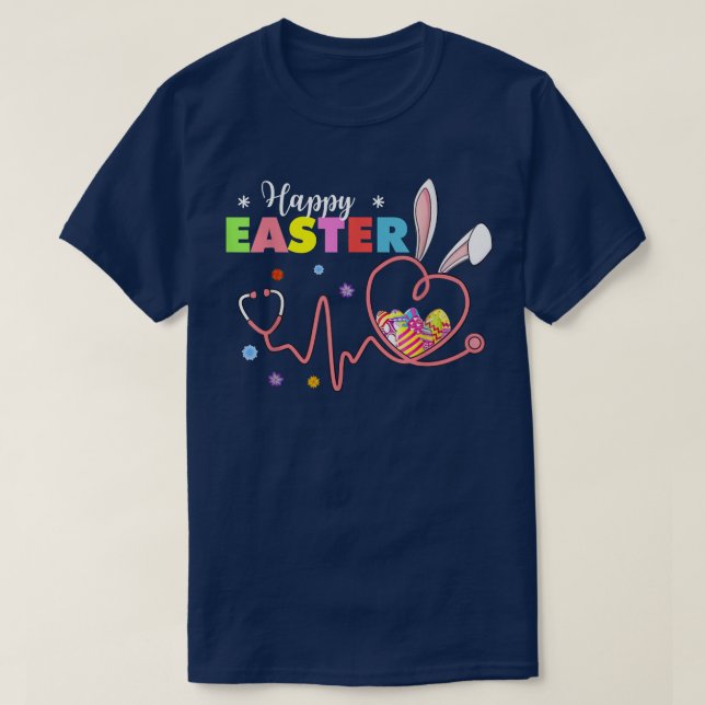 T-shirt Bunny Nurse Stethoscope Joyeux Oeufs de Pâques Rab (Design devant)