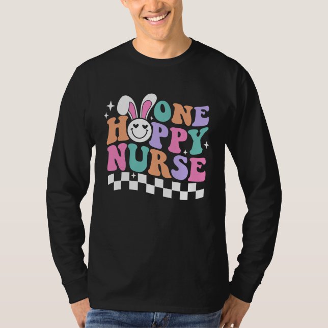 T-shirt Bunny One Hoppy Nurse Happy Easter Day Groovy Retr (Devant)