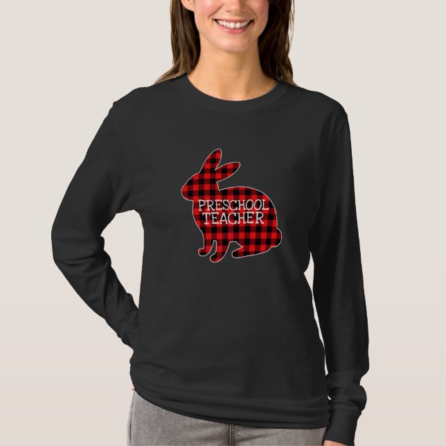T-shirt Bunny Pâques Rouge Plaid Graphiste Enseignant Prés (Devant)