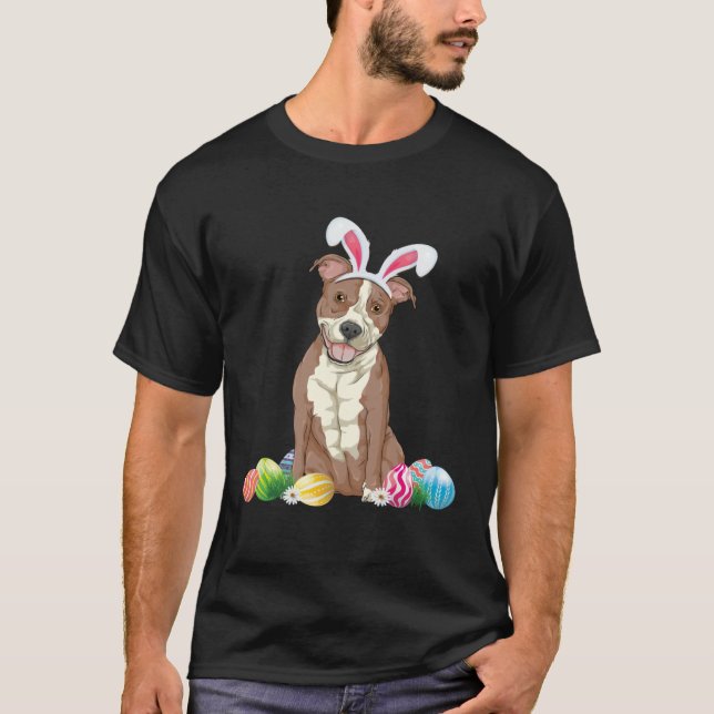 T-shirt Bunny Pitbull Dog Easter Happy Easter Pitbull (Devant)