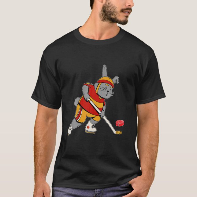 T-shirt Bunny Playing Ice Hockey Easter Rabbit Bunny Men W (Devant)