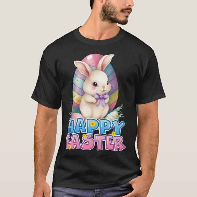 T-shirt Bunny Rabbit Face Happy Easter Day Women Girls (Devant)