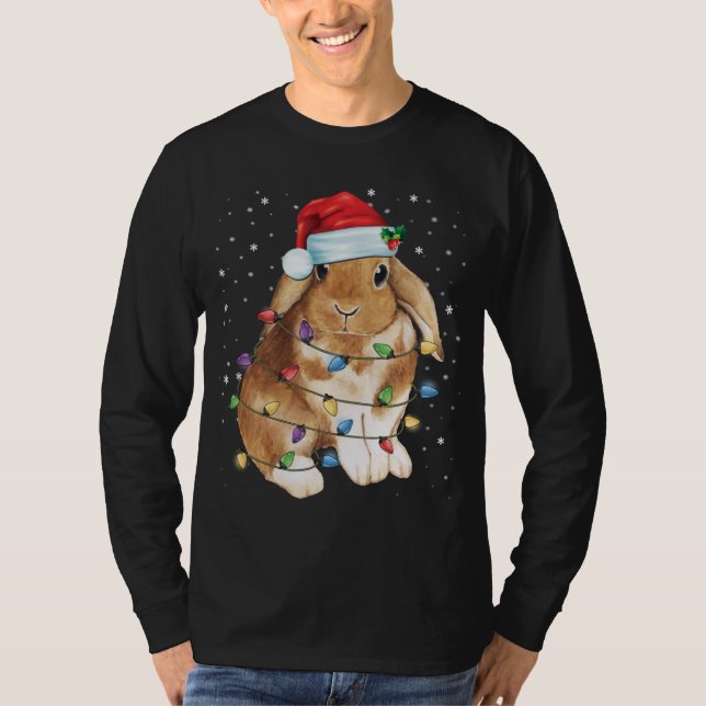 T-shirt Bunny Rabbit lumières de Noël Santa Hat Funny Noël (Devant)