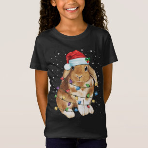 T-Shirt Bunny Rabbit lumières de Noël Santa Hat Funny Noël