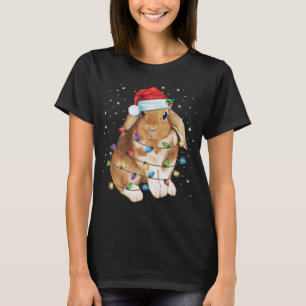 T-shirt Bunny Rabbit lumières de Noël Santa Hat Funny Noël