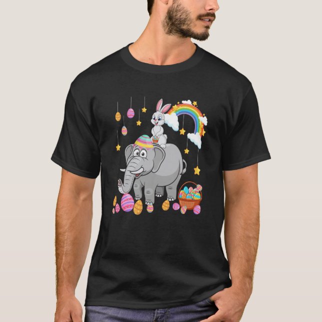 T-shirt Bunny Riding Elephant Easter Day Costume Hunting E (Devant)