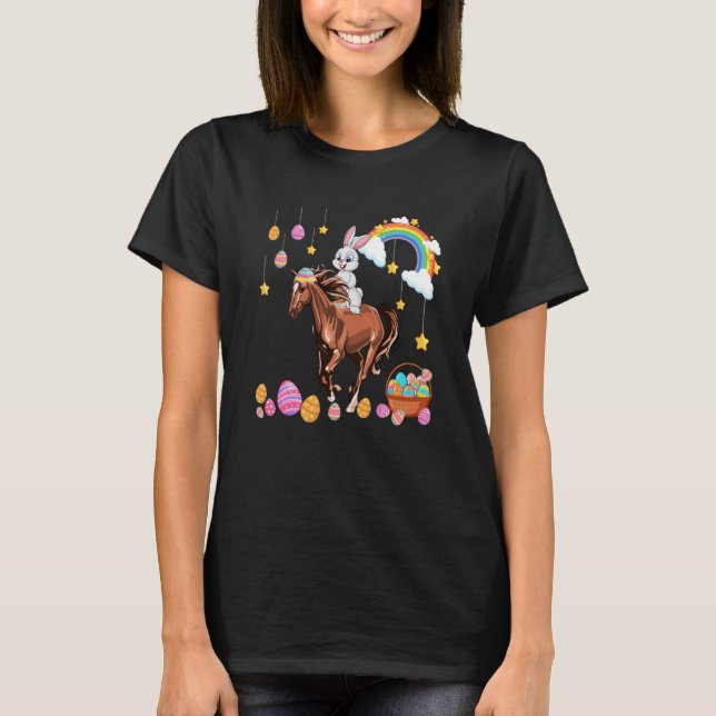 T-shirt Bunny Riding Horse Easter Day Costume Farmer Hunti (Devant)