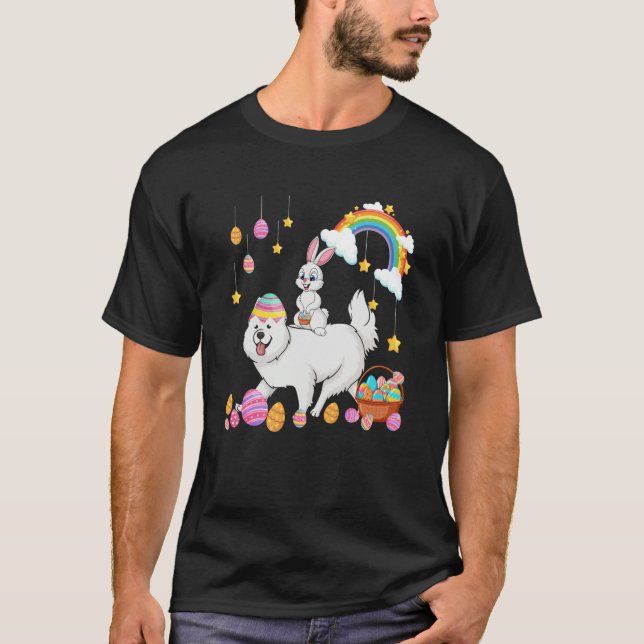 T-shirt Bunny Riding Samoyed Easter Day Costume Owner Hunt (Devant)