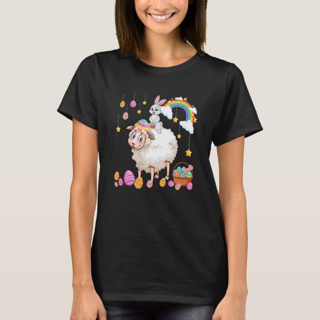 T-shirt Bunny Riding Sheep Easter Day Costume Farmer Hunti (Devant)