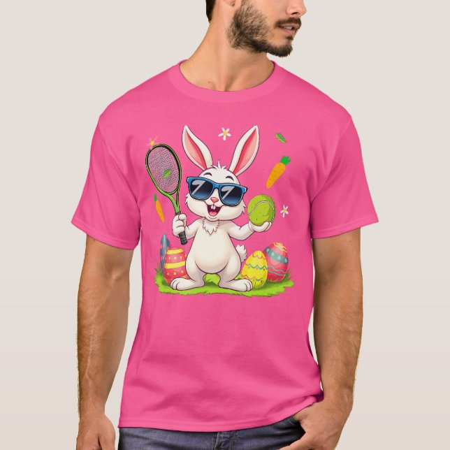 T-shirt Bunny Sunglasses Easter Eggs Tennis Player Lover (Devant)