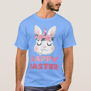 T-shirt Bunny Unicorn avec fleurs Joyeux Pâques dire pour