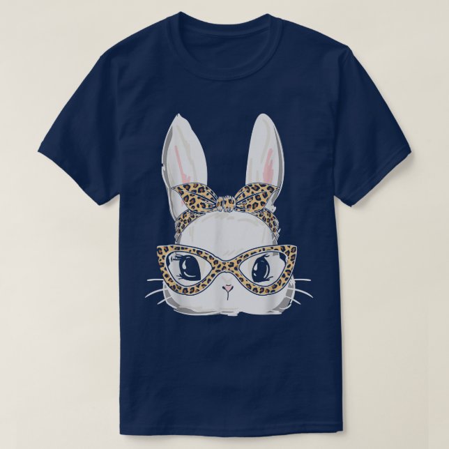 T-shirt Bunny Visage Portant des lunettes de léopard Fille (Design devant)