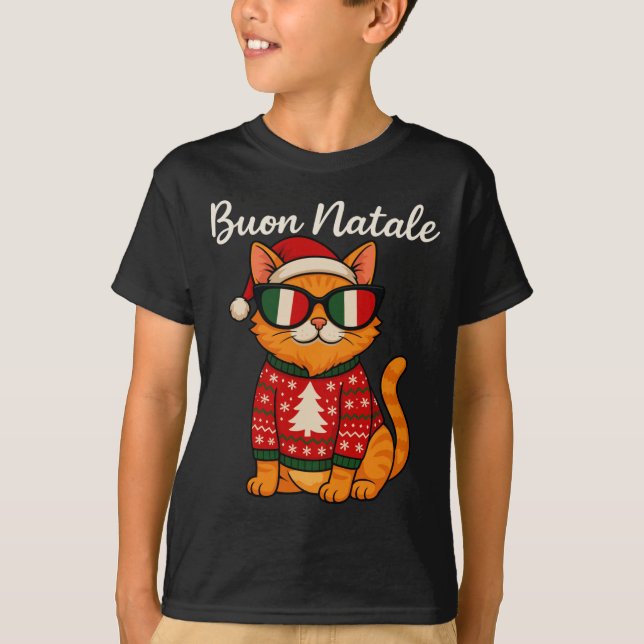 T-shirt Buon Natale Italian Cat Christmas, Italy Pride Hol (Devant)
