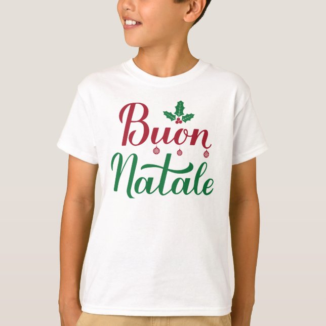 T-shirt Buon Natale Italien Joyeux Noël Holly (Devant)