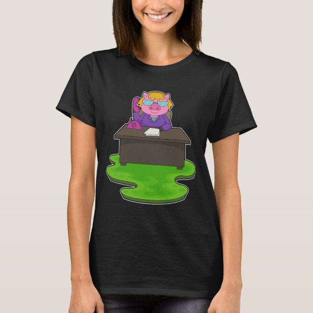 T-shirt Bureau secrétaire cochon de bureau (Devant)