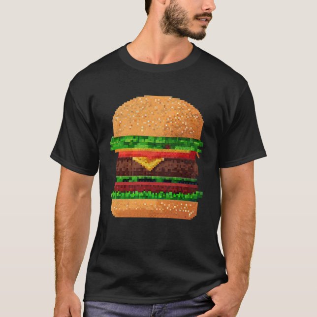 T-shirt Burger 8 bit Retro Pixel ByteGrilled Cheeseburger  (Devant)