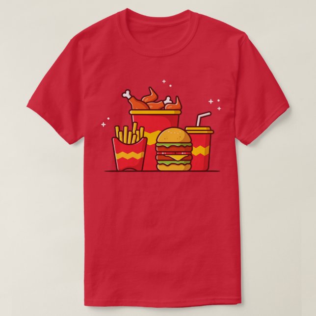 T-shirt Burger au poulet frit Fries et sodas (Design devant)