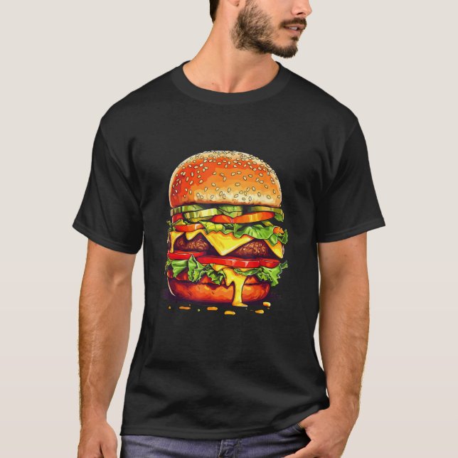 T-shirt Burger Cheeseburger Hamburger Fast Food Burger Mot (Devant)