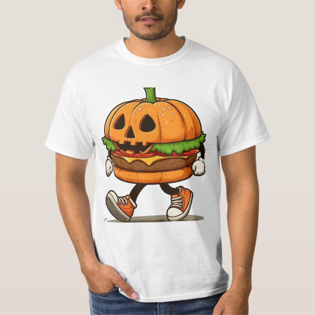T-shirt Burger Citrouille amusant - Halloween magique (Devant)