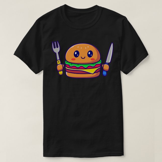 T-shirt Burger Cute Tenant Couteau Et Fourche (Design devant)