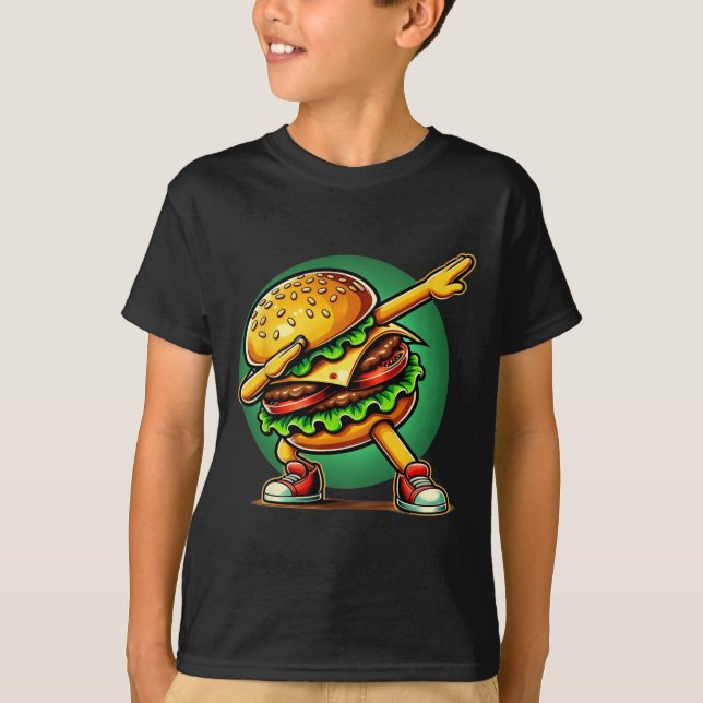T-shirt Burger Dabbing Danser Funny Burger Hamburger Nourr (Devant)