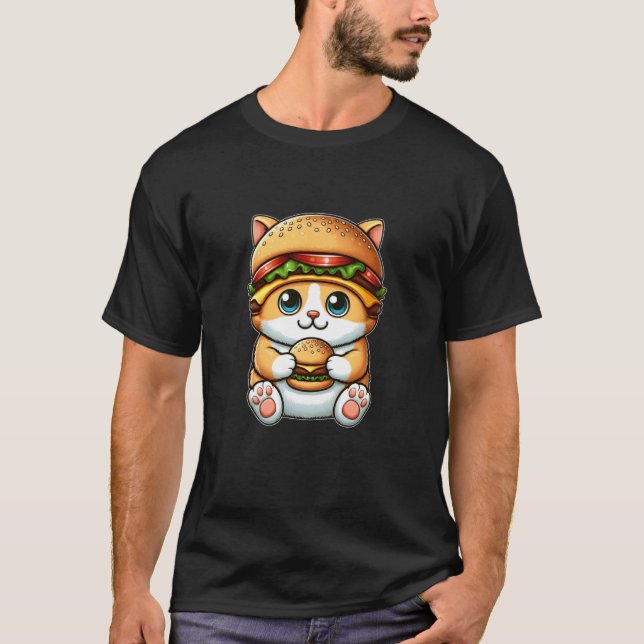 T-shirt Burger de chat drôle Chapeau bizarre Cheeseburger  (Devant)