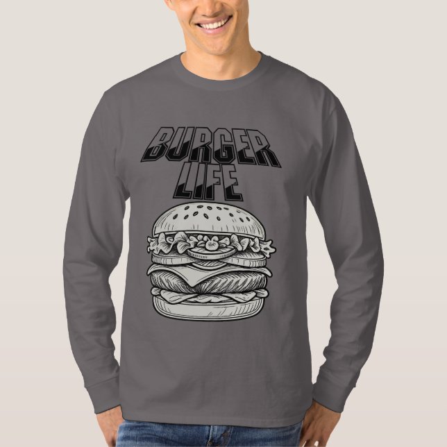 T-shirt Burger Life - Retro Line Art Cheeseburger (Devant)