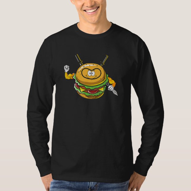 T-shirt Burger Ninja Cheeseburger Guerrier Assassin Barbec (Devant)