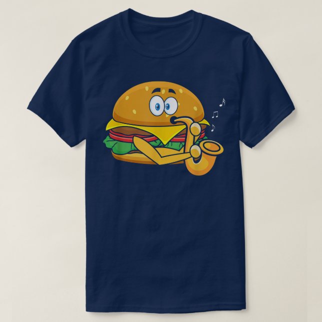 T-shirt Burger Playing Saxophone, Saxophonist Player Jazz  (Design devant)