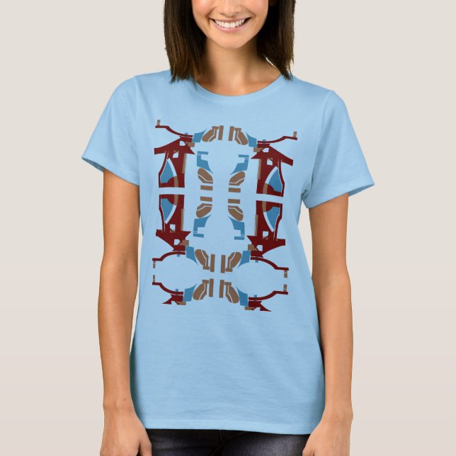 T-shirt Burgundy Tan Blue Abstrait d'inspiration méditerra (Devant)