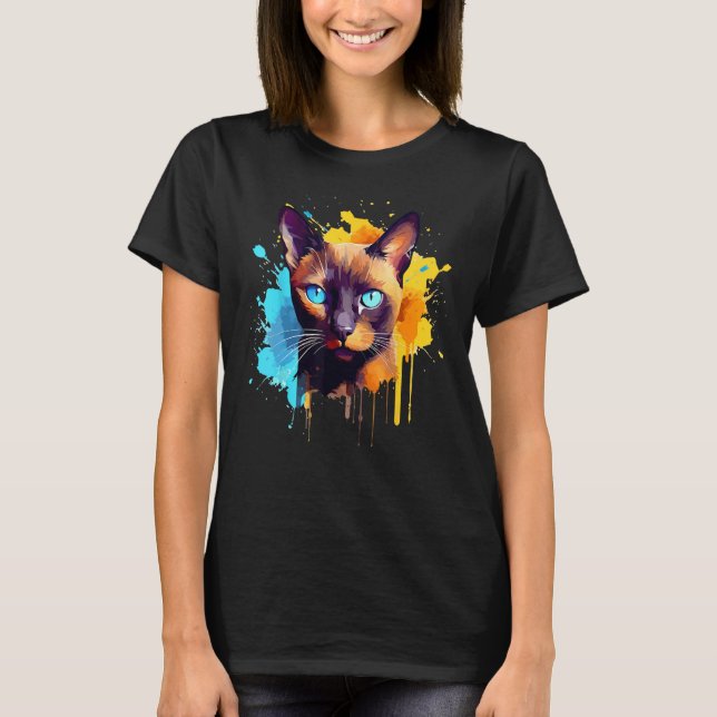 T-shirt Burmese Cat Face Colorful Splash Art (Devant)