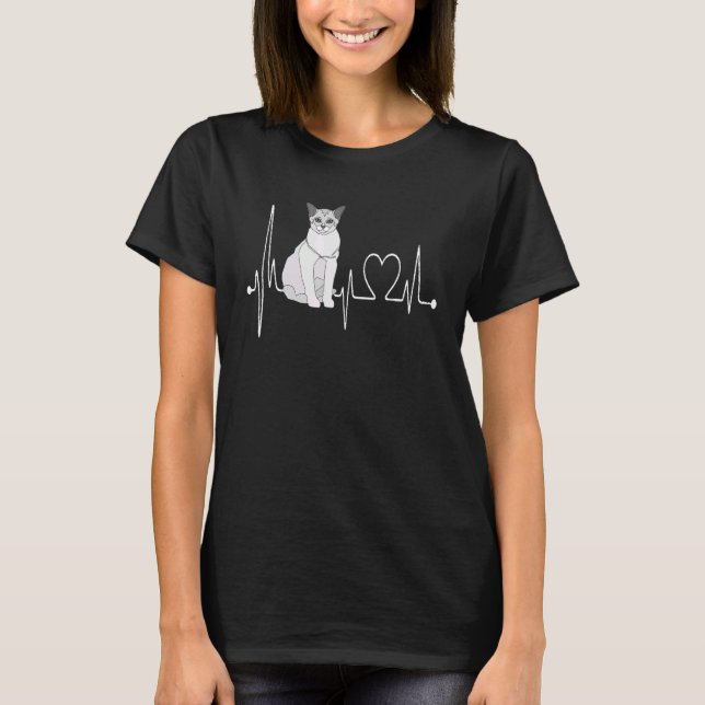 T-shirt Burmilla Cat Heartbeat EKG  Cat & Kitten  Design (Devant)