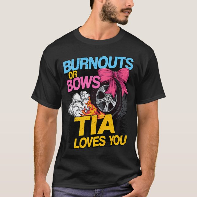 T-shirt Burnouts Ou Bows Genre Reveal Party Tia Annoncem (Devant)