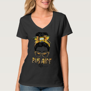 T-shirt Bus Aide Life Messy Bun Sunflower Leopard Bus Aide