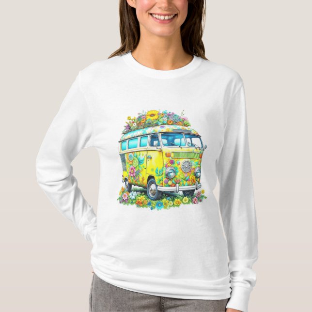 T-shirt Bus d'excursion hippie classique (Devant)