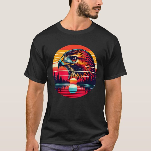 T-shirt Buse à queue rousse Oiseau Coucher de soleil Style (Devant)