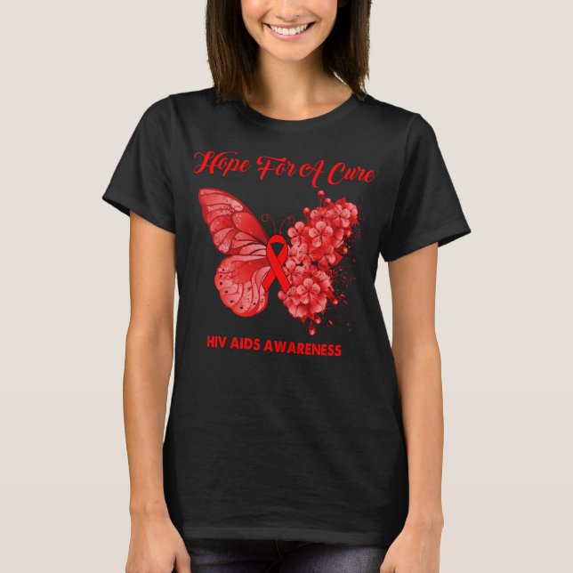 T-shirt Butfly Hope for A Cure HIV AIDS Awareness (Devant)
