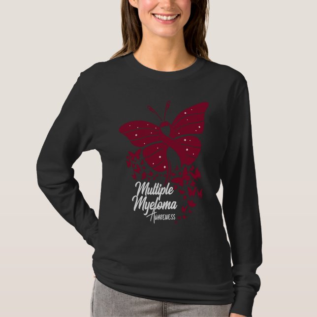 T-shirt Butterflies & Burgundy Ribbon Multiple Myeloma Awa (Devant)