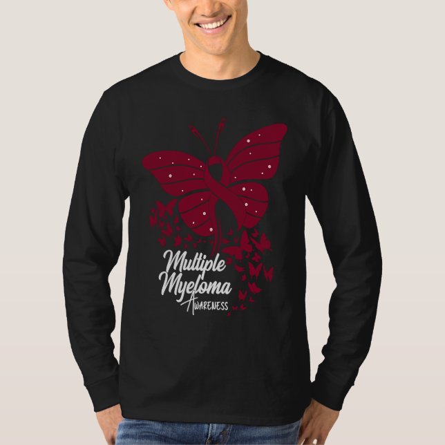 T-shirt Butterflies & Burgundy Ribbon Multiple Myeloma Awa (Devant)