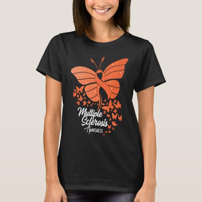 T-shirt Butterflies & Orange Ribbon Multiple Sclerosis Awa (Devant)