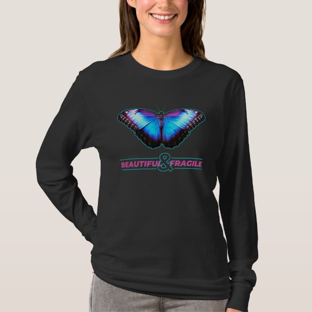T-shirt Butterfly Beautiful & Fragile 80s & 90s Aesthetic  (Devant)