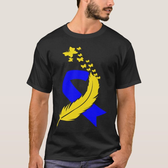 T-shirt Butterfly Feather Ribbon Down Syndrome Family Awar (Devant)