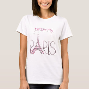 T-shirt Butterfly Floral Pink Paris Tour Eiffel
