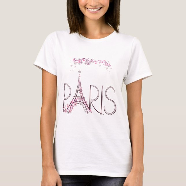 T-shirt Butterfly Floral Pink Paris Tour Eiffel (Devant)