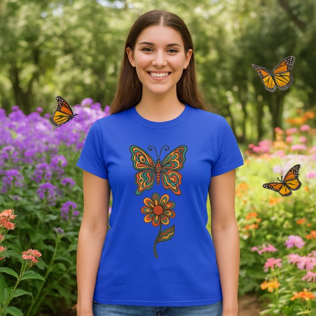 T-shirt Butterfly & Flower Retro 70's Art (Créateur téléchargé)