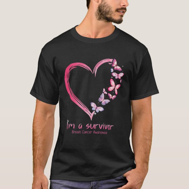 T-shirt Butterfly Heart I'm A Survivor Breast Cancer Aware (Devant)