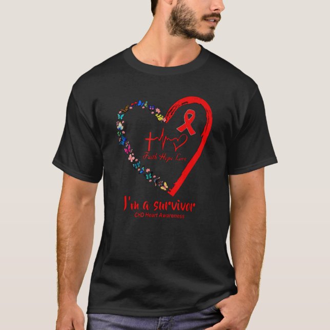 T-shirt Butterfly Heart I'm A Survivor CHD Heart Disease A (Devant)