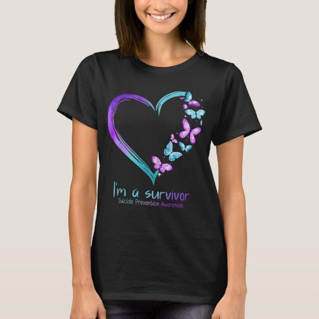 T-shirt Butterfly Heart Im A Survivor Suicide Prevention  (Devant)