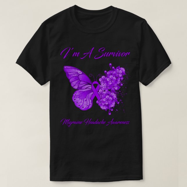 T-shirt Butterfly I’m A Survivor Migraine Headache (Design devant)