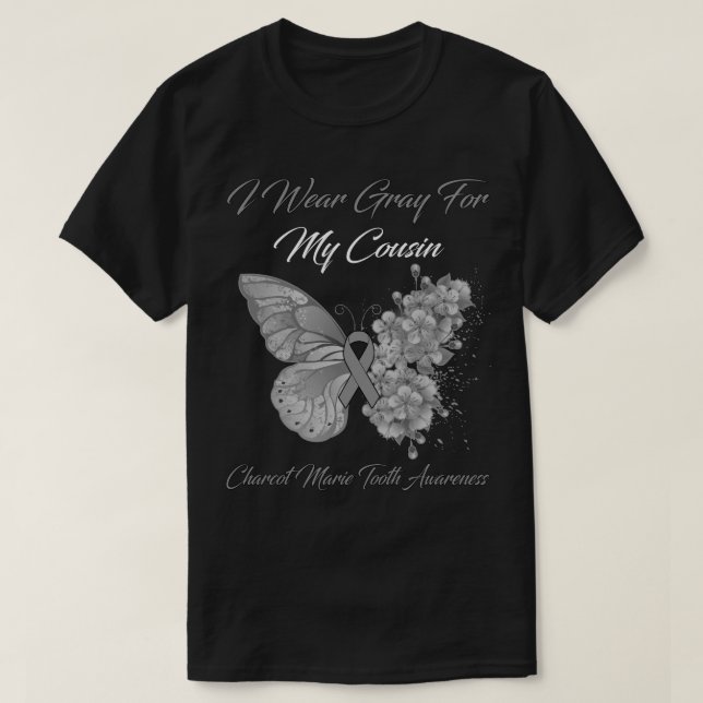 T-shirt Butterfly I Wear Gray For My Cousin Charcot Marie  (Design devant)